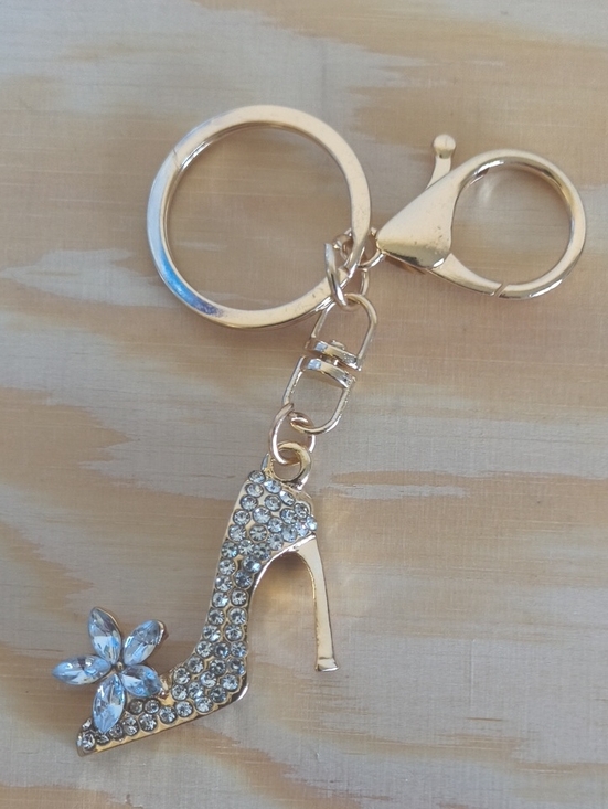 Handbags - Gold Rhinestone High Heel Keychain with Crystal Flower